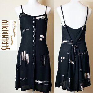 Serendipity Maui | Mini Sundress | Black w/Abstract Beige Pattern | Size S | EUC